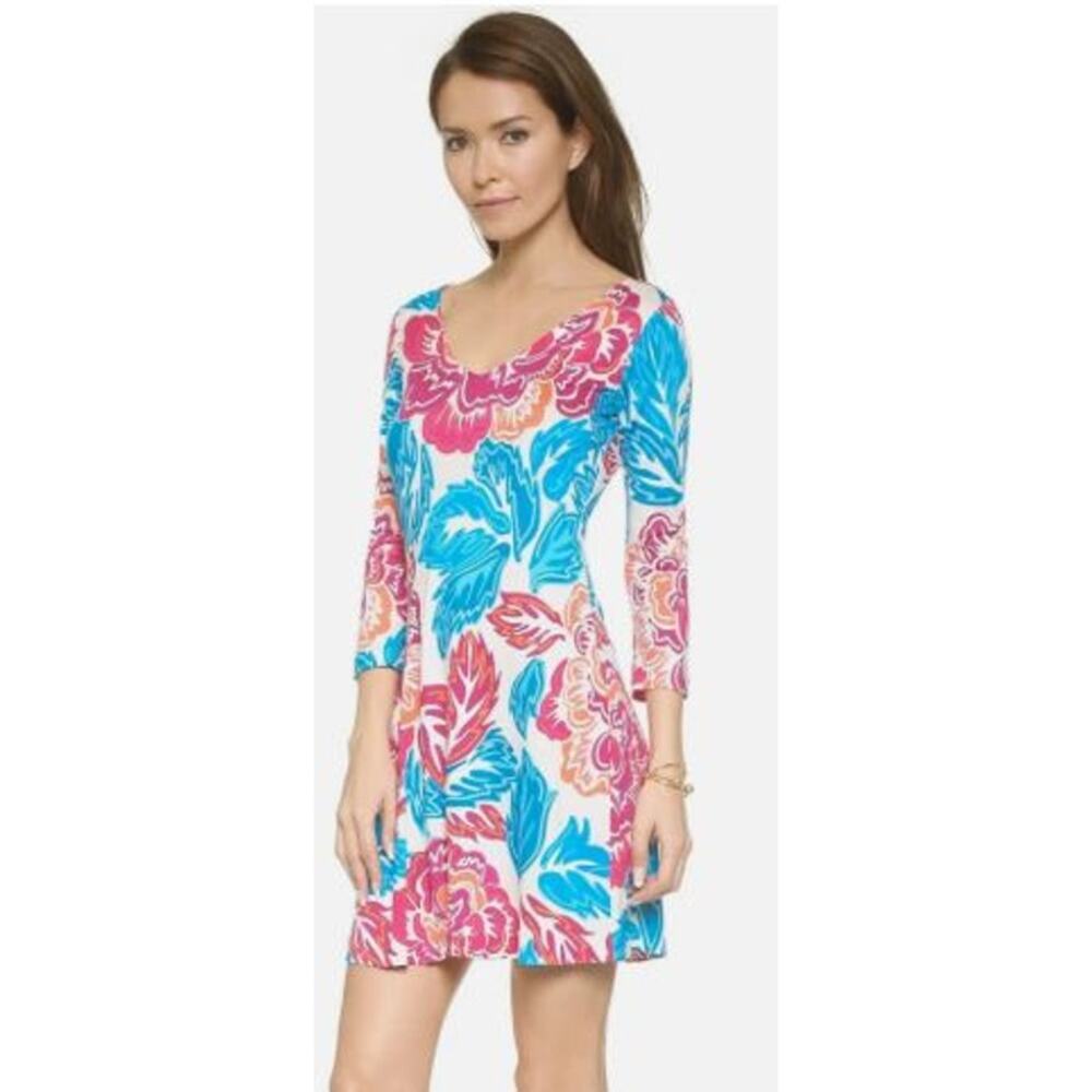 DVF Diane Von Furstenberg 12 Kaden Giant Floral Dress Blue Multi Print Silk